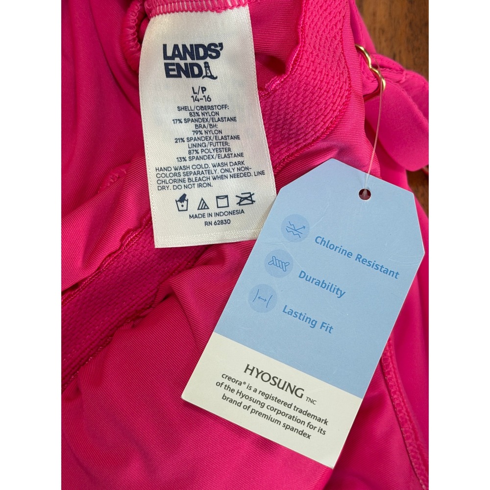 Lands End V Neck Tulip Wrap Swim Dress One Piece Shelf Bra Fuschia LP 14 16 - Picture 8 of 15